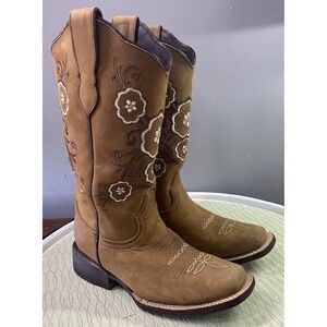 Silverton Women's Leather Western Cowgirl Brown Floral Boots Riding Cowboy Sz. 5